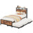 Twin Daybed with Pop-Up Trundle & Storage Headboard with Built-In Charging Station, Brown