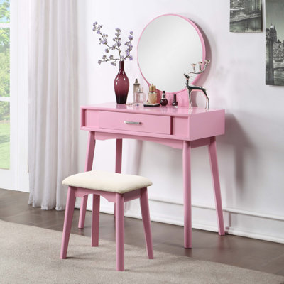 Maly Contemporary Wood Vanity And Stool Set