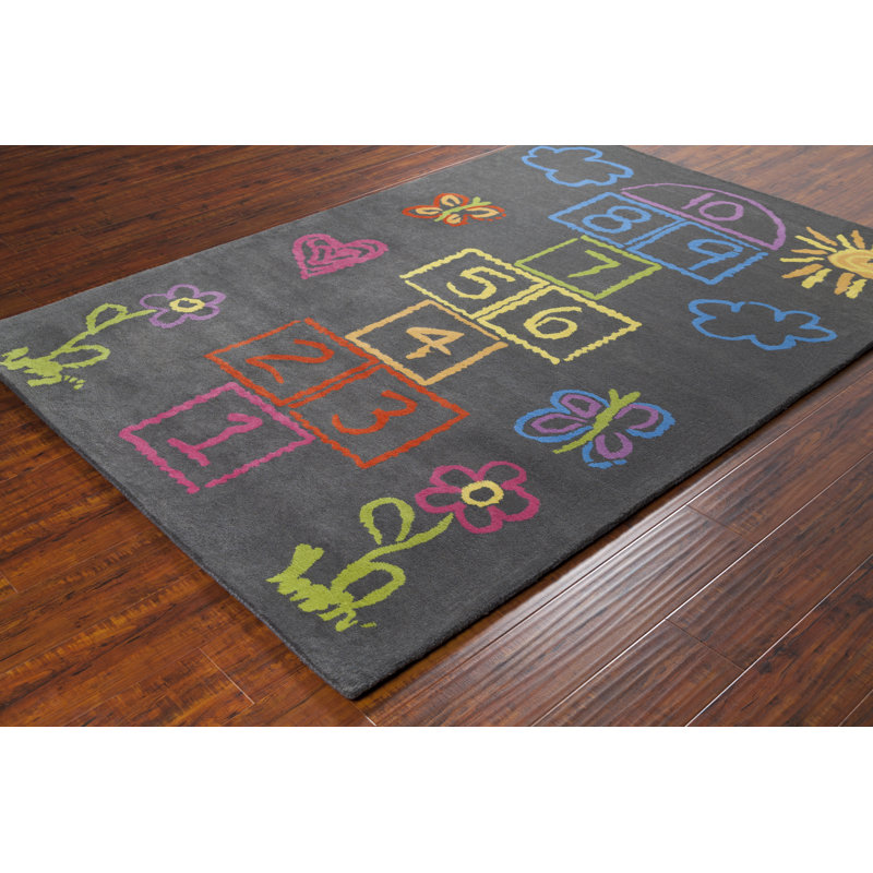 Tapis gris anthracite et multicolore en laine touffeté à la main Ailey Authentic, Rectangulaire 8 pi x 10 pi