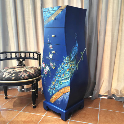 Dark Blue Vase-Shaped Accent Chest with 6 Drawers