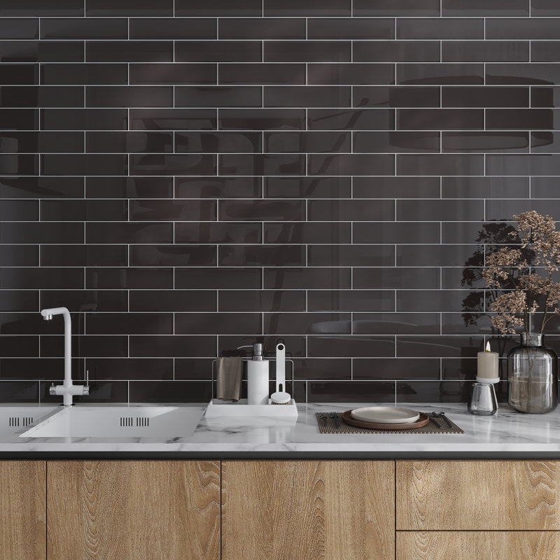3" X 12" Glass Brick Look Subway Wall Tile, Ash Gray