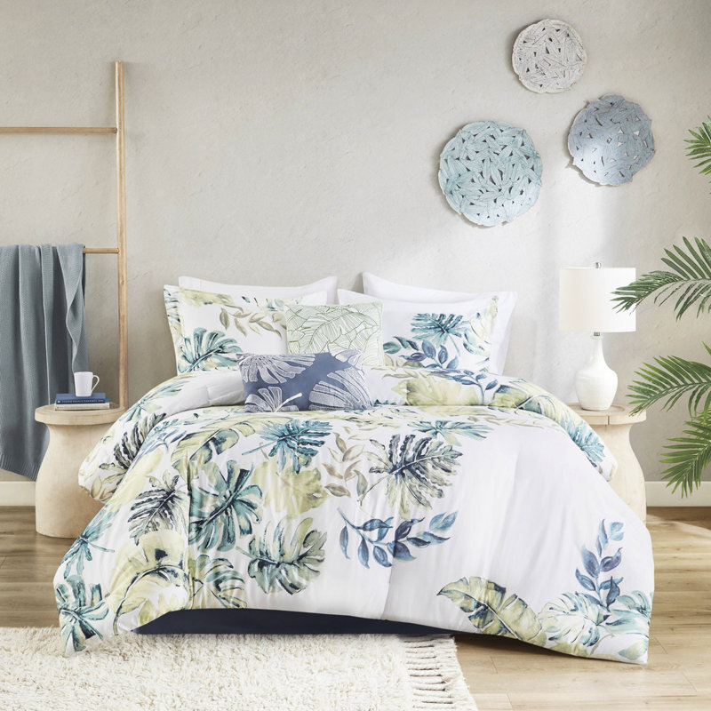 6 édredon très grand en coton - imprimé tropical et confort de qualité à 100%, Édredon très grand + 2 taies décoratives très 