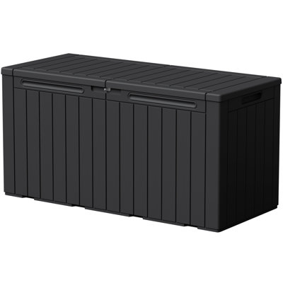 105 Gallon Indoor Outdoor Lockable Storage Box, Large Water Resistant Resin Deck Box