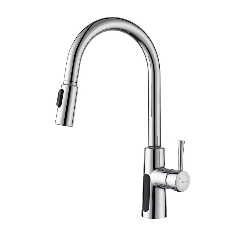 Lefton Pull-down Kitchen Faucet With Temperature Display In Fahrenheit, 3 Water Outlet Modes, Faucet For Kitchen Sink, Brushed Nickel, Kf2501-0