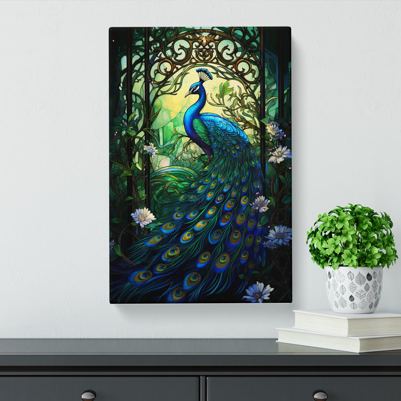 Peacock Nouveau - Wrapped Canvas, 76cm H x 50cm W x 3cm D
