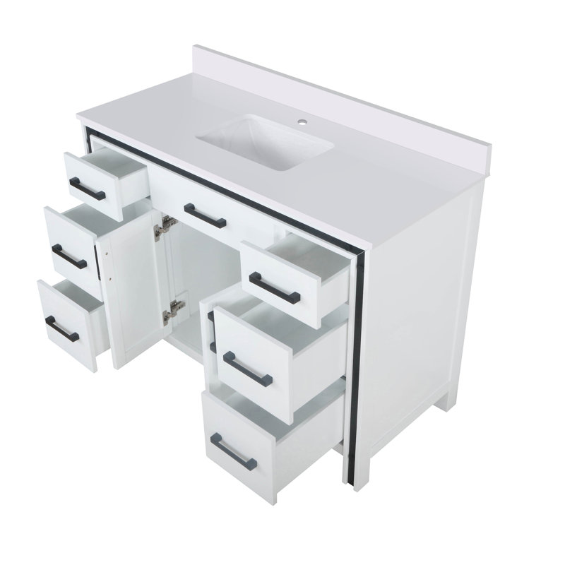 Meuble-lavabo double Augustine, Blanc, Marbre de culture blanc, 48"