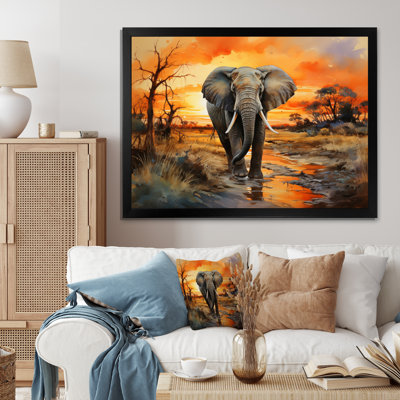 Éléphant d'Afrique, prairies II sur toile