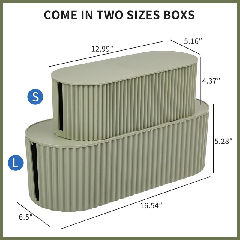 Lot de 2 boîtes de rangement de câbles, petite et grande, cache-câbles verts, organisateur de multiprises pour la maison et le bureau