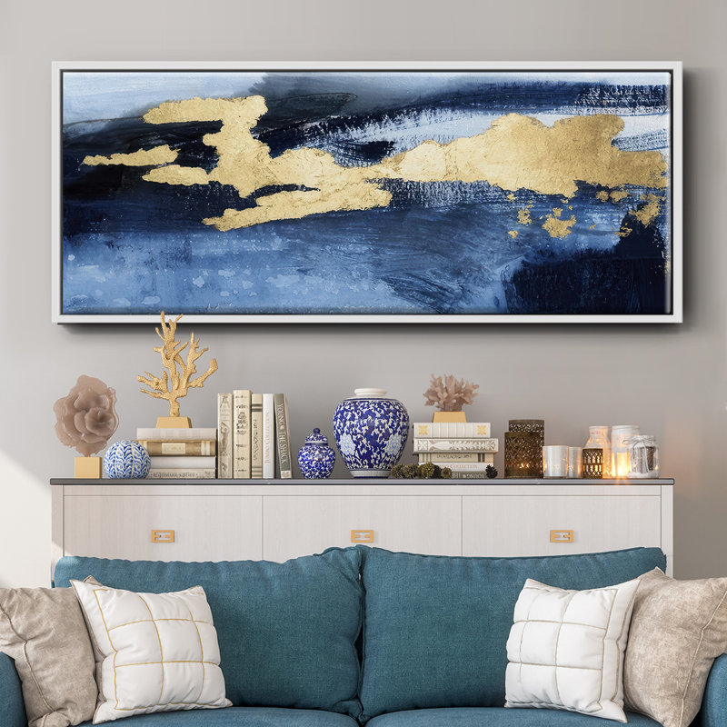 Gilded Indigo Sea I - toile encadrée, H 12 po x l 30 po