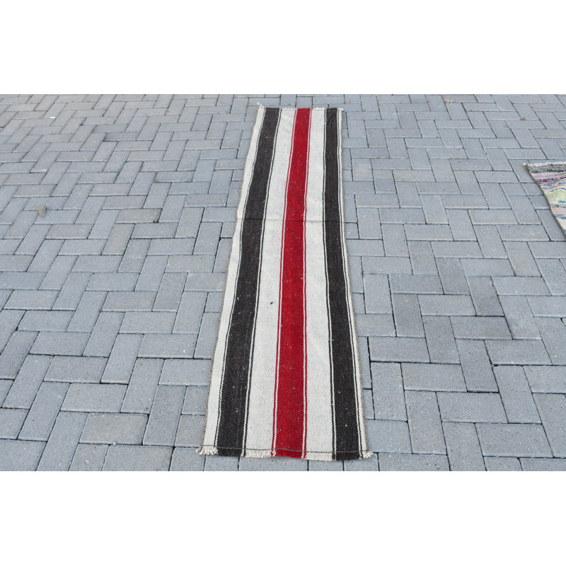Chemin de table turc Kilim au design rétro pour la maison ou le bureau, idéal pour le couloir en couleur blanche
