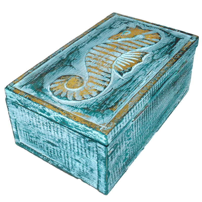 Solid Wood Decorative Box, Teal