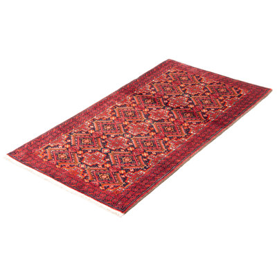 Tapis bleu marine en laine noué à la main de conception unique 3 pi 1 po x 5 pi 11 po nouvel âge Lanelle