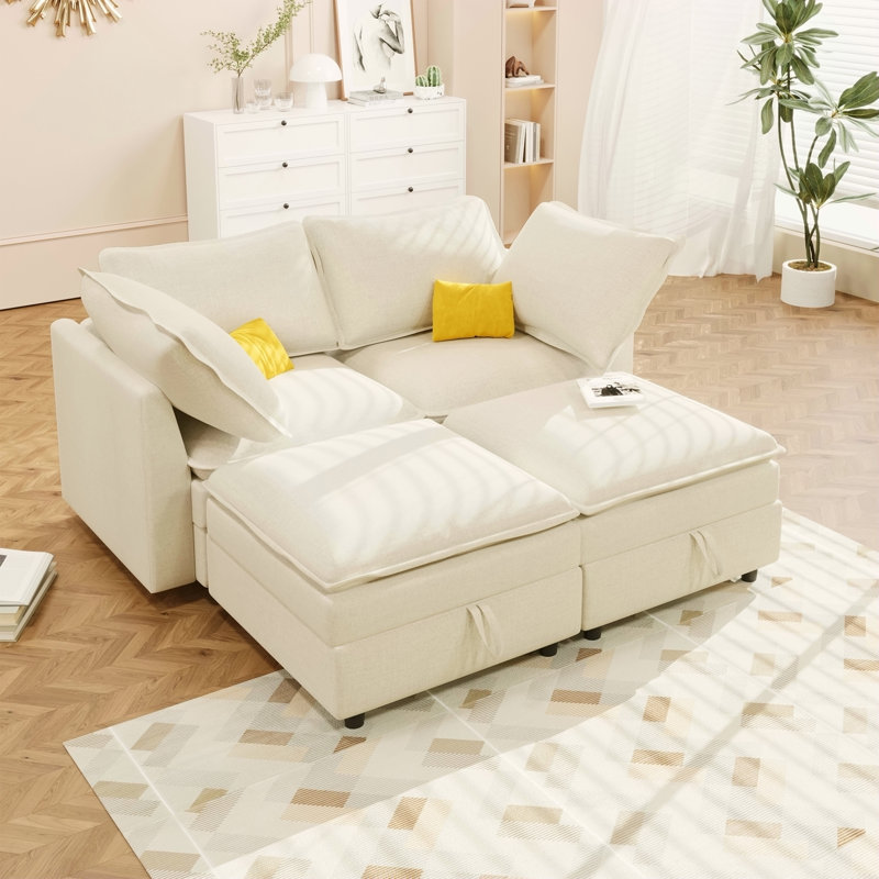 Canapé 4 pièces avec rangement Mirod, Beige
