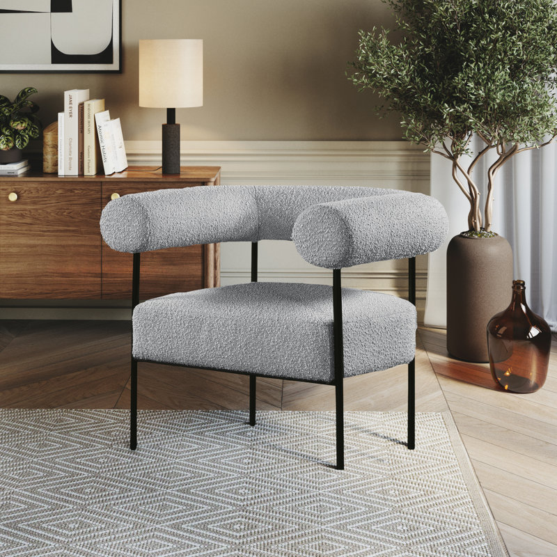 Alyster 32" W Boucle Armchair, Grey Boucle Fabric