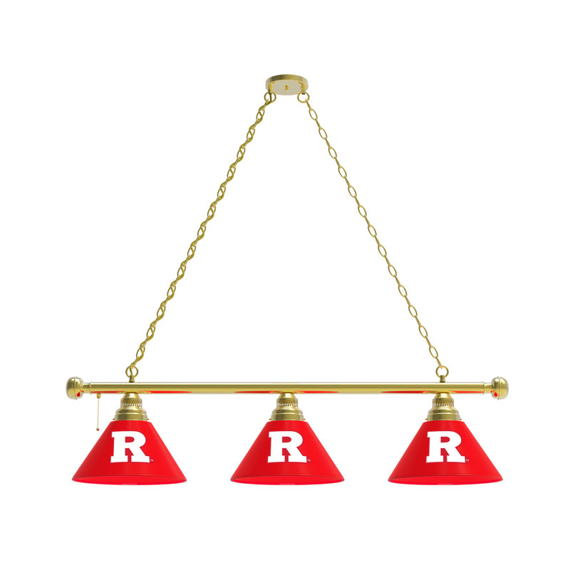 3 - Light Pool Table Lights Pendant, Brass, Rutgers Scarlet Knights