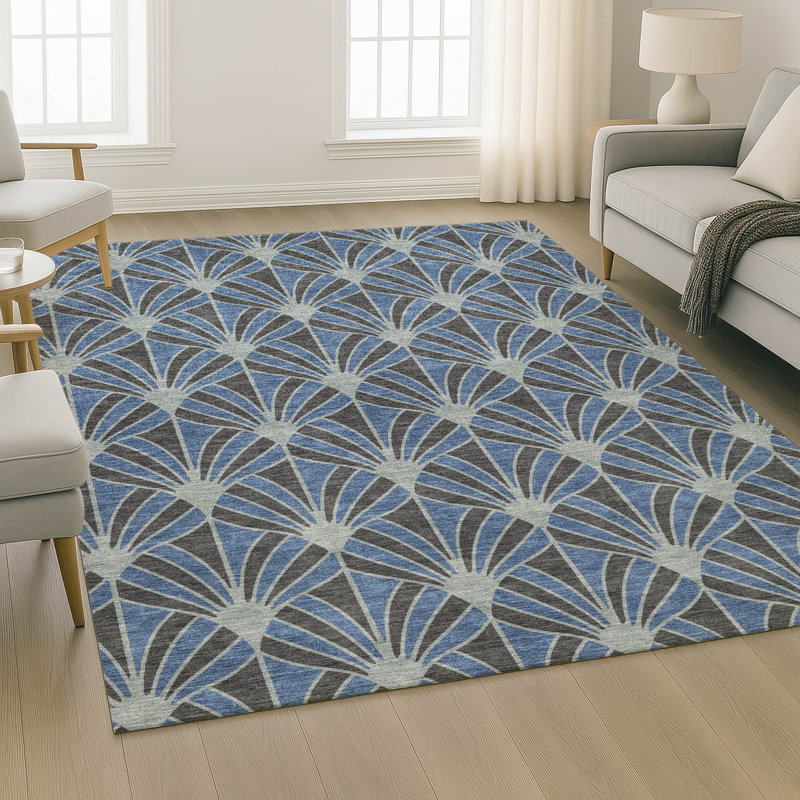 Premium Machine Washable Mayfield AMF2426 Striped Rug, Navy, 5' x 7'6"
