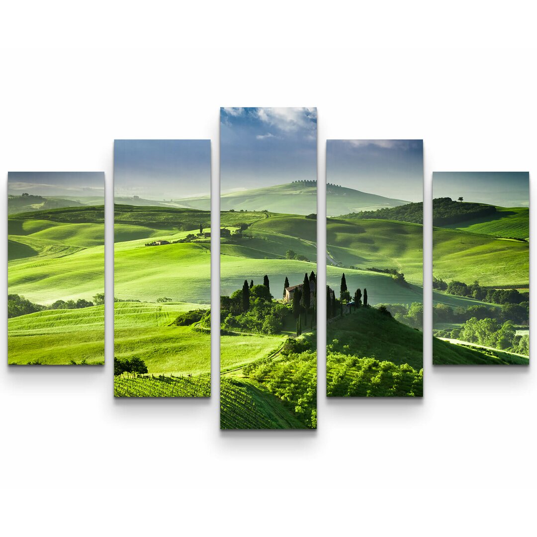 5-tlg. Leinwandbilder-Set Morgendämmerung in San Quirico d'Orcia