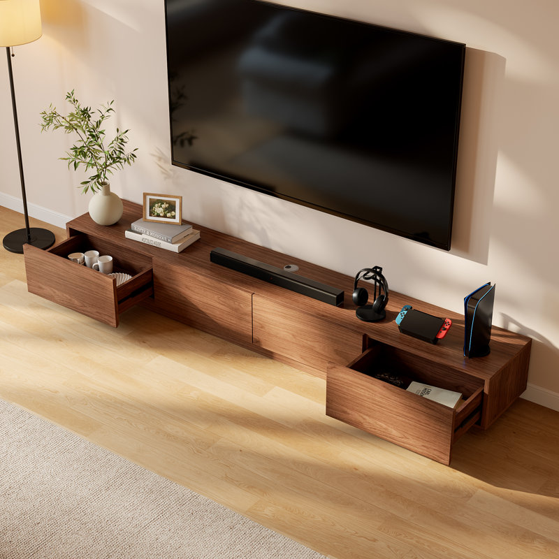 Modern Tv Stand With Abstract Coffee Table Set For Living Room, Walnut
