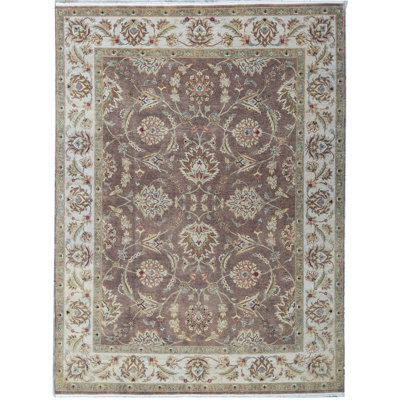 Tapis brun et ivoire de haute qualité noué à la main