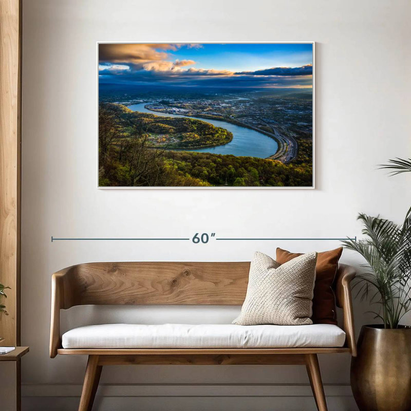 Vue aérienne de Chattanooga, Tennessee, Cadre flottant blanc, 43 po x 29 po