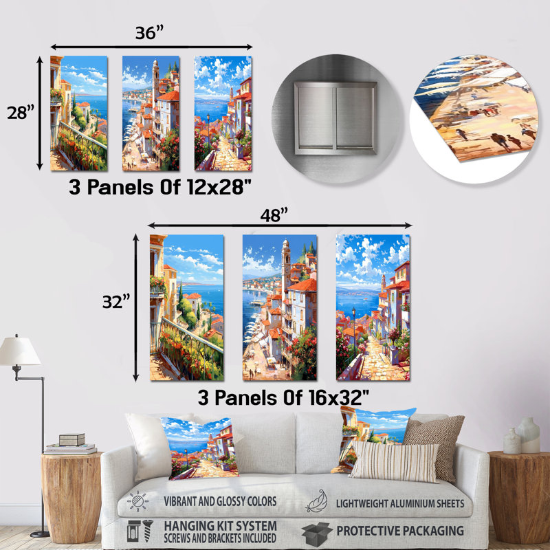 Beaux paysages en Italie - ensemble d'art mural en métal Italie, H 28 po x l 36 po