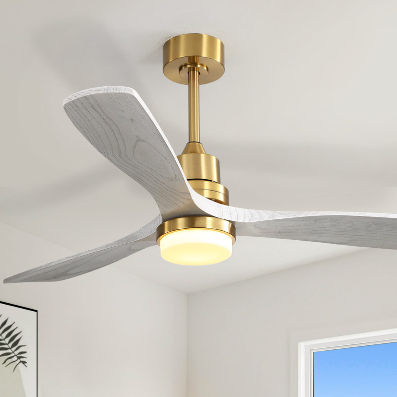 Ventilateur de plafond à DEL standard Kemp, Laiton poli avec pales gris clair