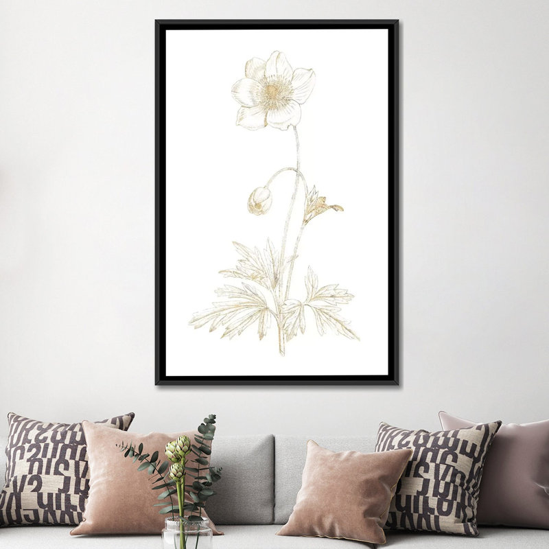 «Gilded Botanical II», reproduction sur toile tendue, H 26 po x l 18 po x P 1,5 po, Toile avec cadre noir, Pas de tapis