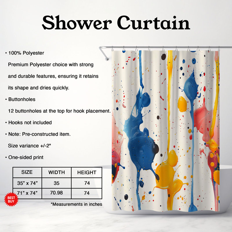 Paint Explosion - Rideau de douche Premium, H 74 po x l 71 po