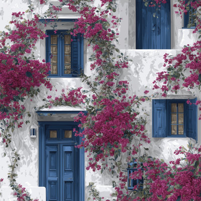 Papier peint floral bleu méditerranéen