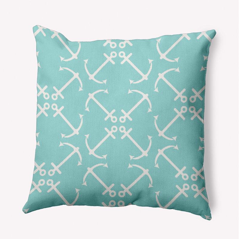 Anchor's Up Outdoor Square Pillow Cover & Insert, 18"H x 18"W, Wave Top Blue