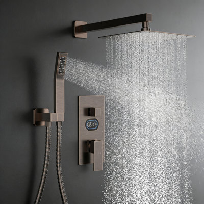 Ensemble de robinet de douche avec affichage de la température de l'énergie hydraulique, pomme de douche de 10 pouces avec douchette, avec valve de douche et ensemble de garniture