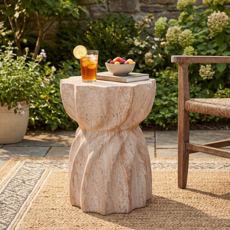 Rempe Stone/Concrete Side Table, Travertine