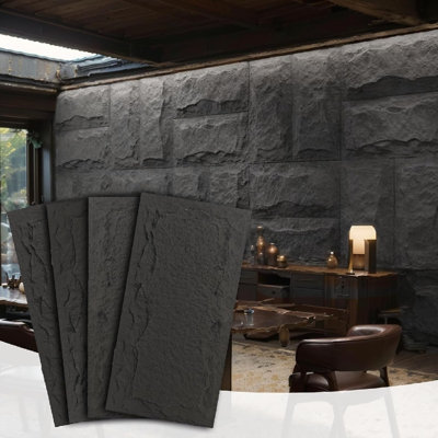 Ensemble de 4 panneaux muraux Stone Stone, 24 x 47, espace foncé