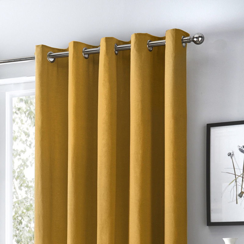 Cotton Blend Room Darkening Curtain Pair, Ochre, Width 117 x Drop 183 cm