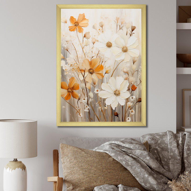 Weissberg - minimalisme jaune, fleur blanche, collage II - impression, Encadrement doré, H 32 po x l 24 po x P 1 po