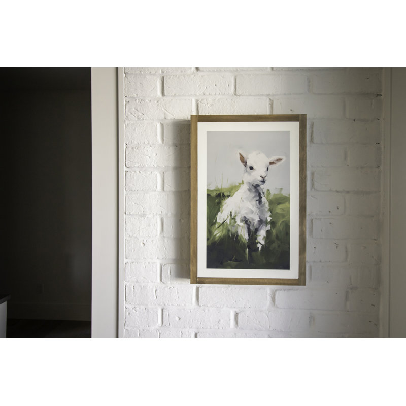 «Vintage Lamb», peinture sur bois encadrée, art mural, Brun foncé