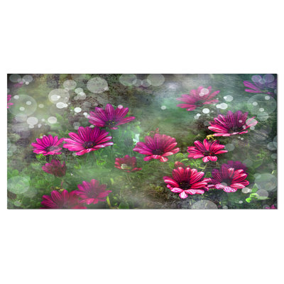 Red and Pink Flowers on Green - Wrapped Canvas Photograph Print