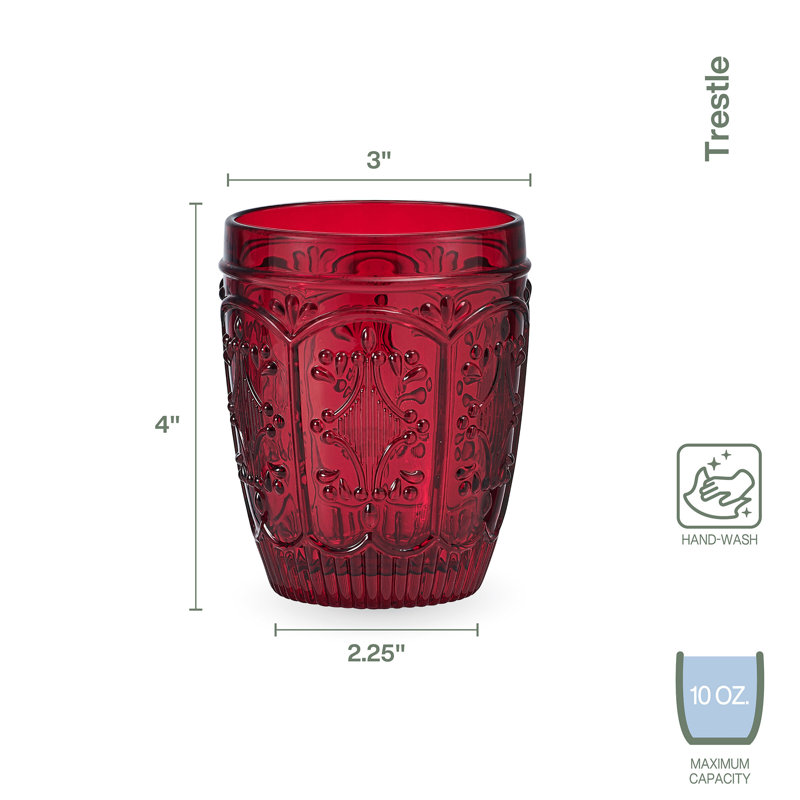 Fitz And Floyd Trestle 12-Oz High Ball  Glasses, Set Of 4, Blush, 10, Red