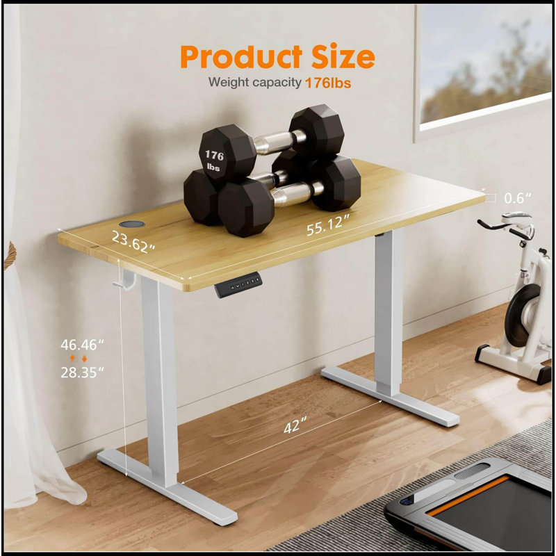 Bureau électrique à hauteur ajustable électrique, bureau d'ordinateur ergonomique assis-debout, H 28 po x l 55 po x P 23 po