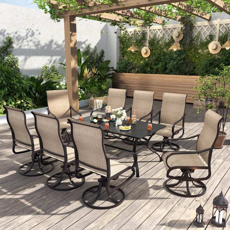 Chaise de patio pour 8 personnes avec table rectangulaire, Brun