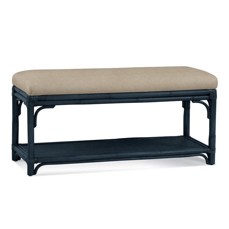 Summer Retreat Wicker Shelf Storage Bench, Honey, Oatmeal Crypton Performance; 0822-74