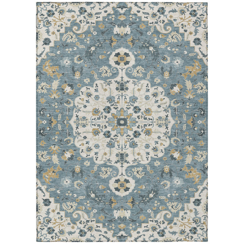 Machine Washable Indoor/Outdoor Chantille ACN2463 Traditional Rug, Ivory, 5' x 7'6"