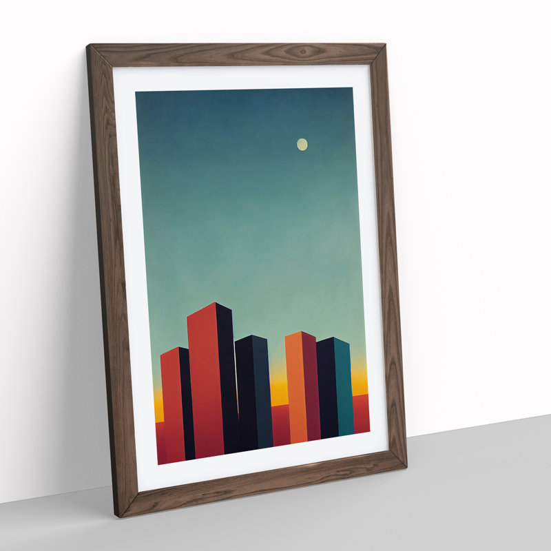 City Skyline Skyscrapers - Wall Art, 36cm H x 27cm W x 2cm D, Walnut Framed, White