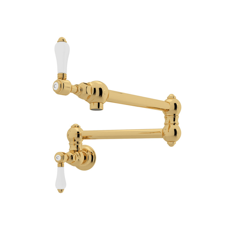 Country Pot Filler, Unlacquered Brass, Porcelain Levers