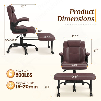 Chaise de bureau ergonomique à pieds croisés avec accoudoirs, conception croisée large avec roues, repose-pieds rotatif à 360 °, pivotant à hauteur réglable pour la détente au bureau à domicile