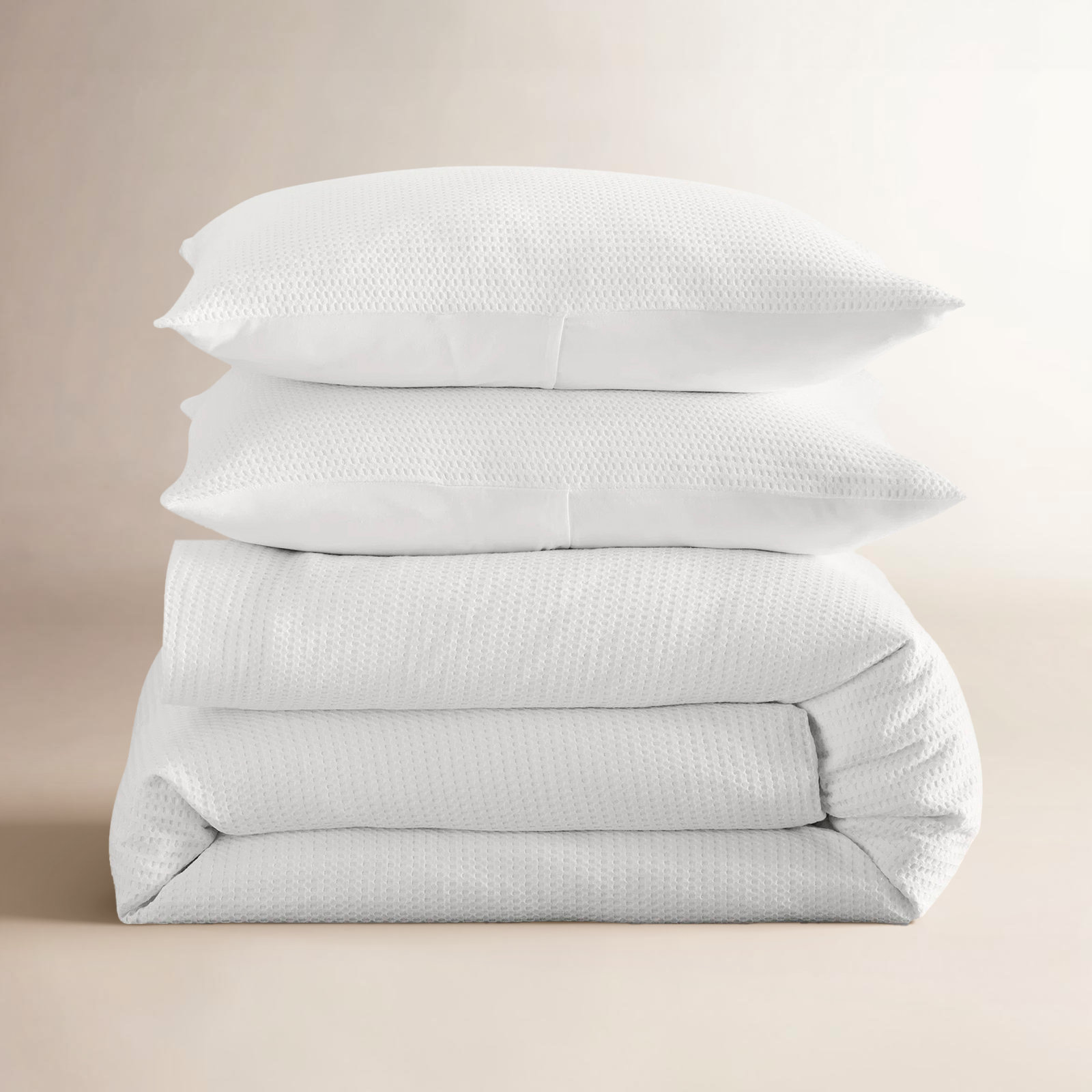 Felix Waffle Cotton Duvet Cover Set, Full / Queen Duvet Cover + 2 Standard Pillowcases, White