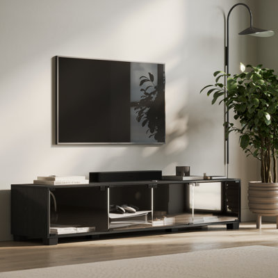 Meuble télé 70,75 po en verre noir pour téléviseur de 85 po ou moins