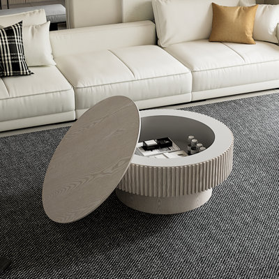Table basse 31,5 "ronde avec rangement Table d'appoint moderne en placage de bois massif
