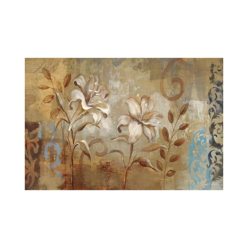 «Flowers on Silver I» par Silvia Vassileva - reproduction d'art, H 26 po x l 40 po x P 1,5 po, Toile tendue, Aucun mat