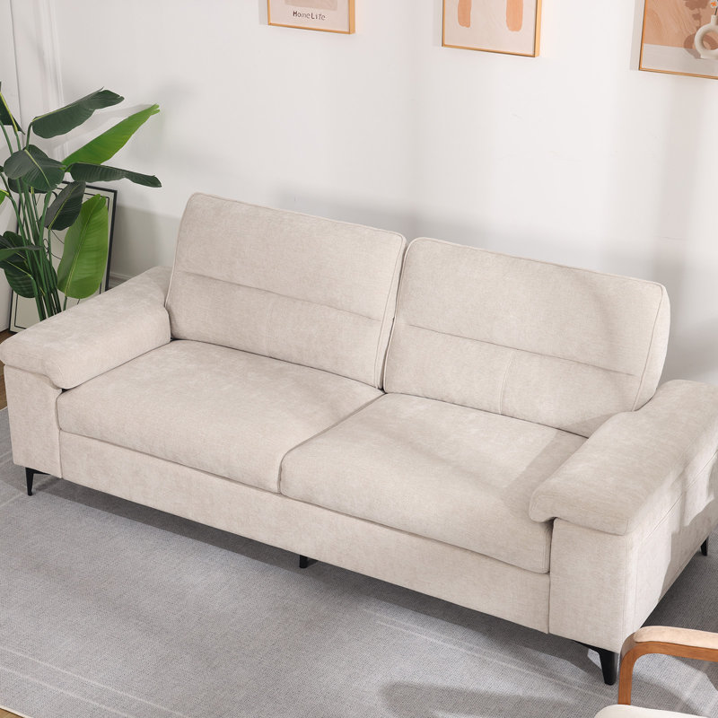 89” Modern Chenille Sofa Adjustable Armrest Couch, Beige